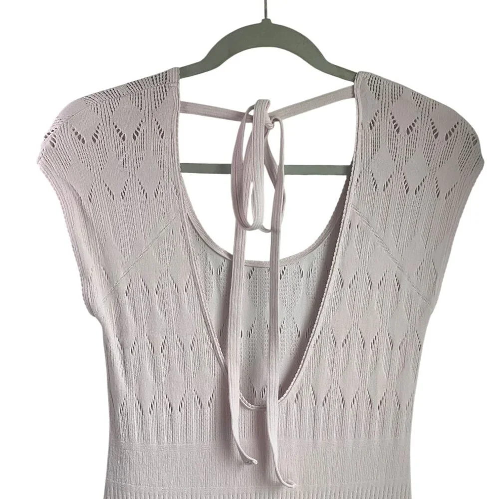 Free People Medium Robin Seamless Maxi Dress Pastel Pink Knit Ribbed Feminine - Picture 5 of 15